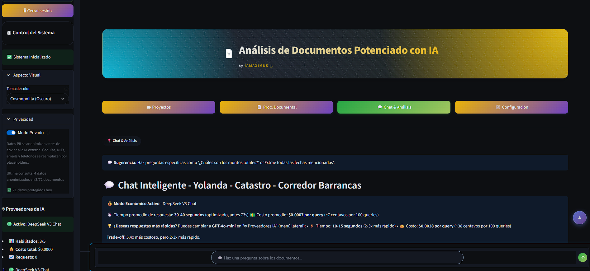 Tema oscuro del sistema mostrando la interfaz con fondo negro y alto contraste